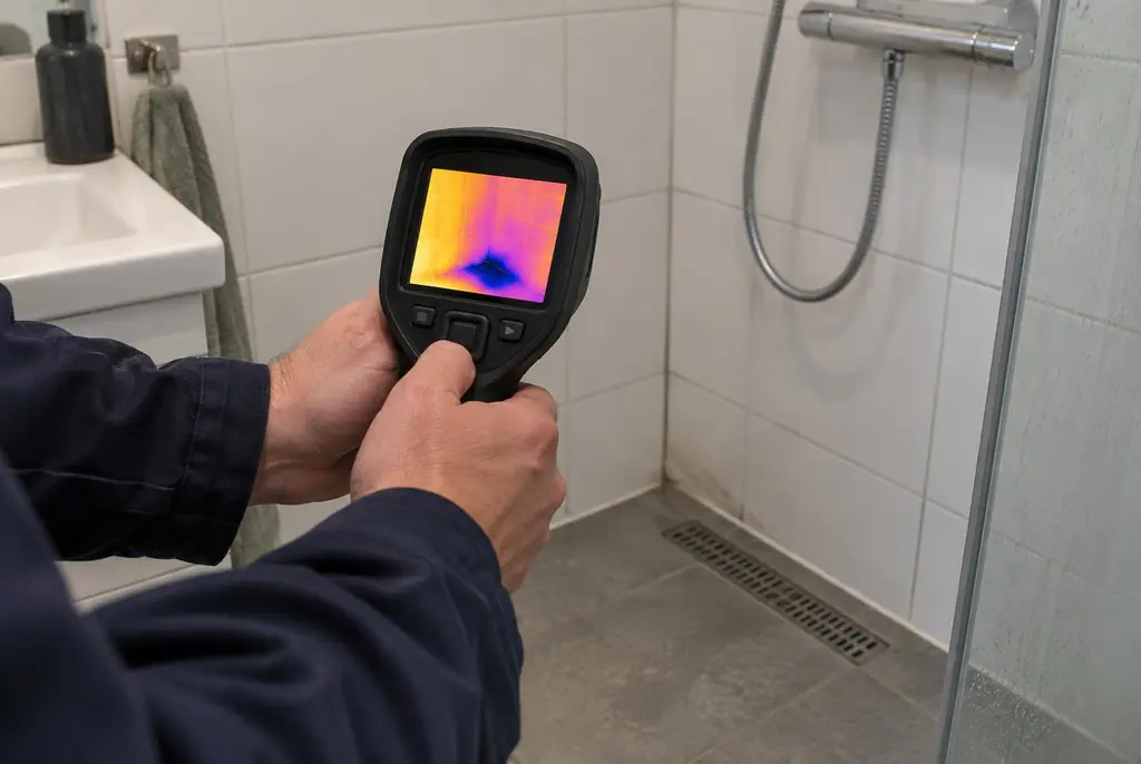 Lekdetectie Duiven – lekdetectiespecialist met warmtebeeldcamera in een badkamer